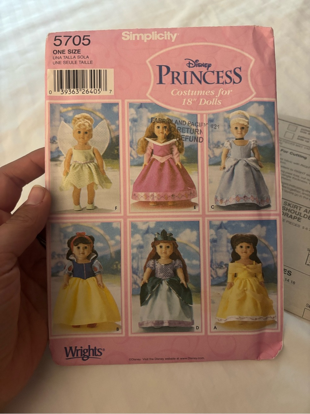 Simplicity 5705-Disney Princess Doll Costume Patterns